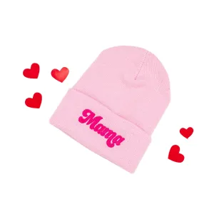 Adult Beanie - Mama Retro - Light Pink w/ Hot Pink
