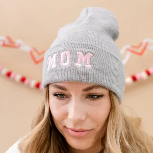 Adult Beanie - MOM Varsity - Gray w/ Light Pink