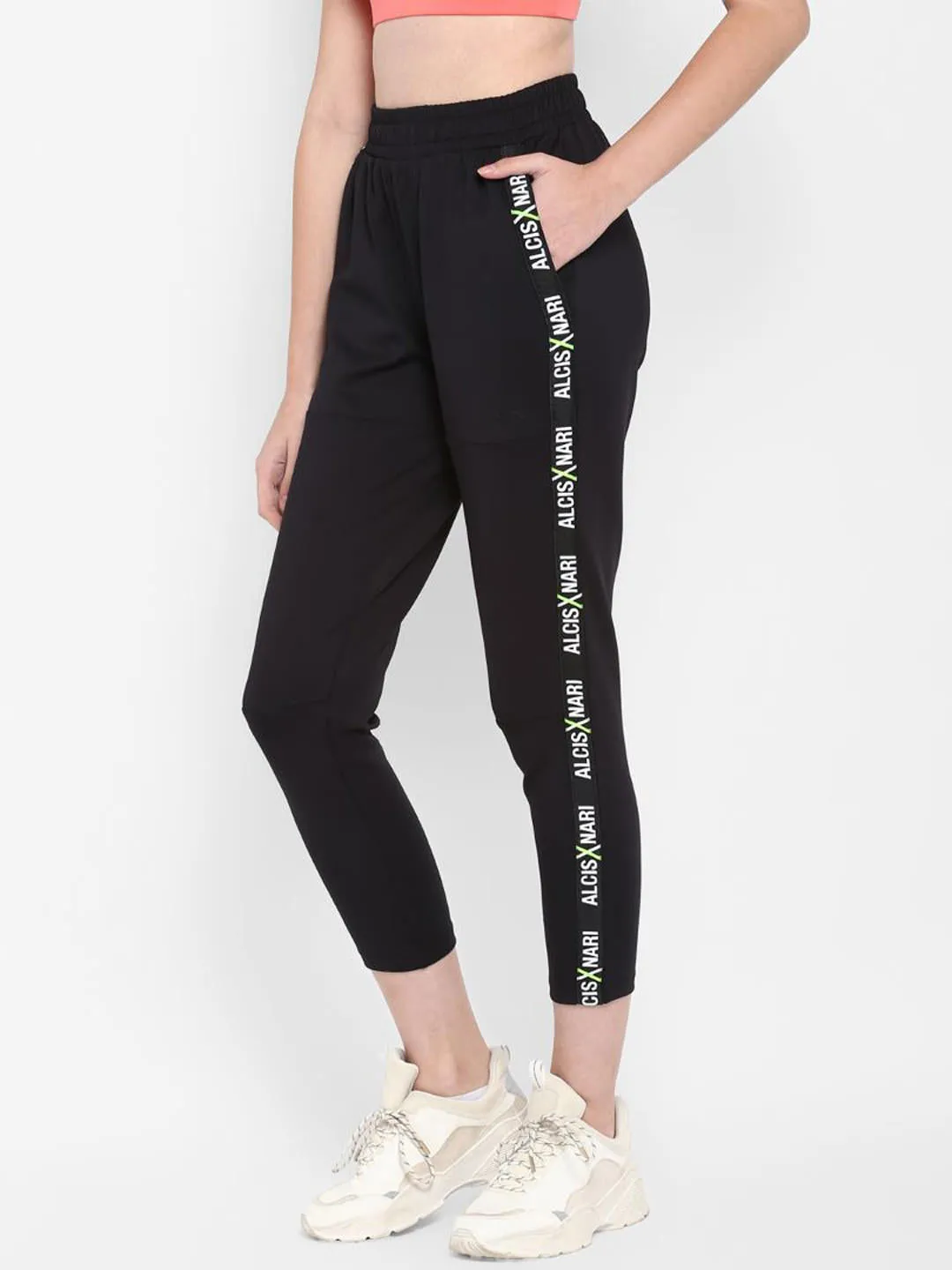 Alcis Women Black Solid Straight-Fit Track Pants