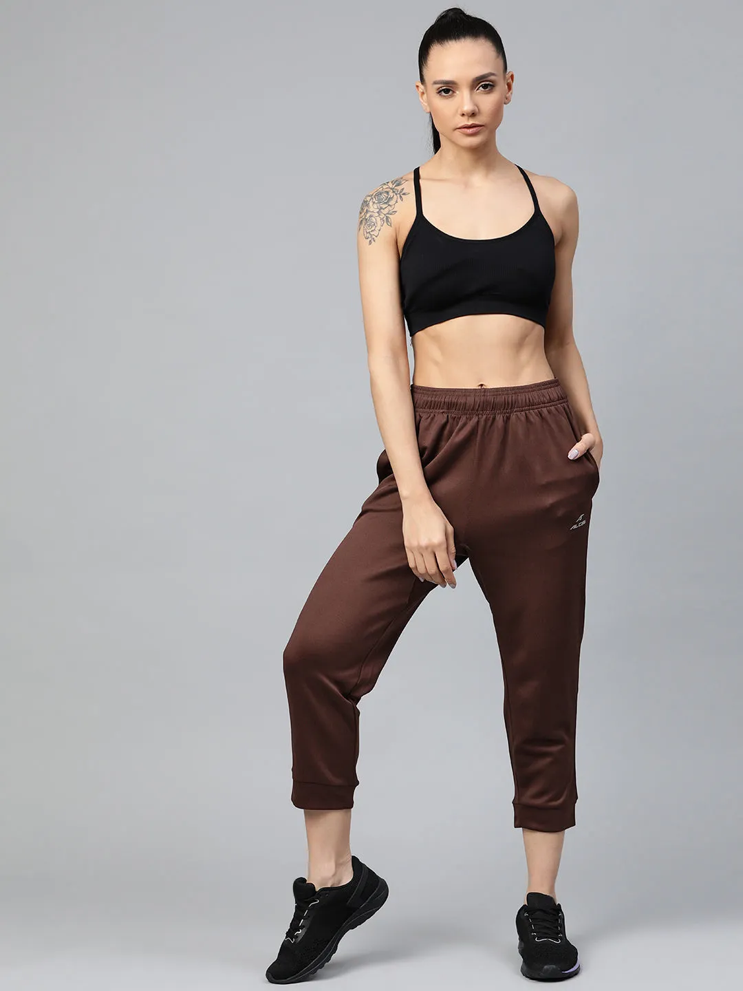 Alcis Women Brown Straight Fit Solid Outdoor Joggers
