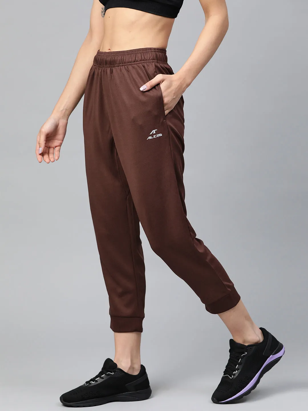 Alcis Women Brown Straight Fit Solid Outdoor Joggers