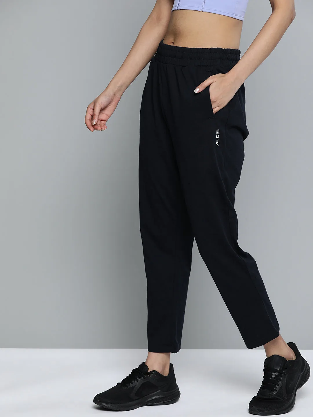 Alcis Women Navy Blue Solid Bootcut Track Pants