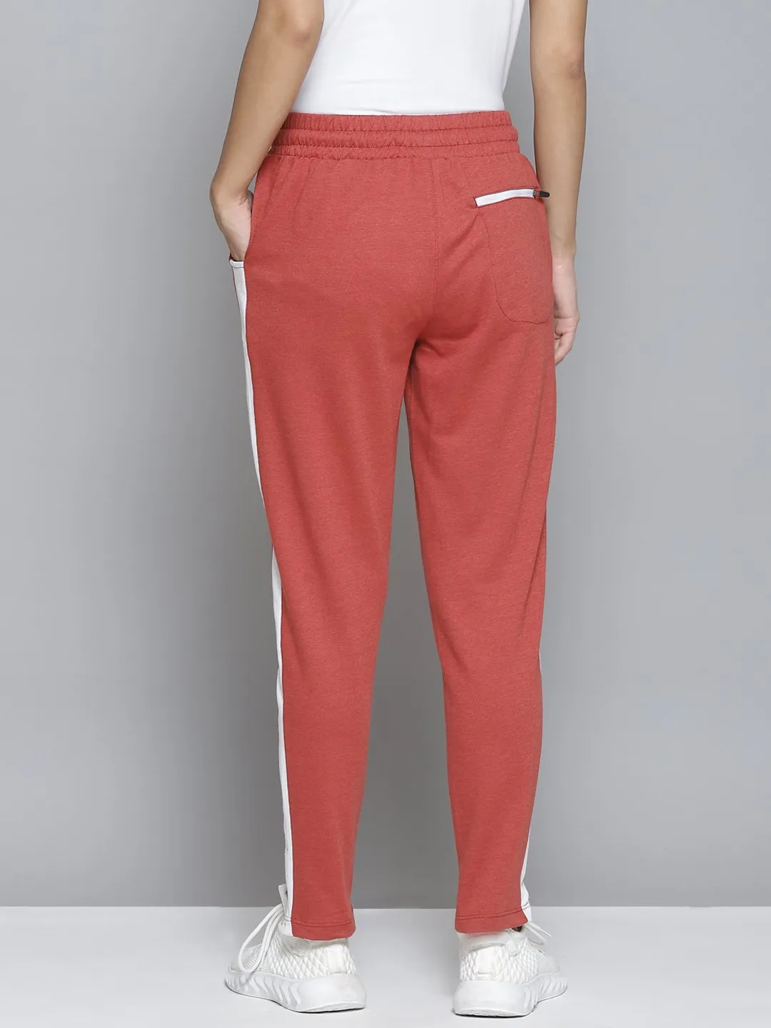 Alcis Women Orange & White Striped Slim-Fit Track Pants