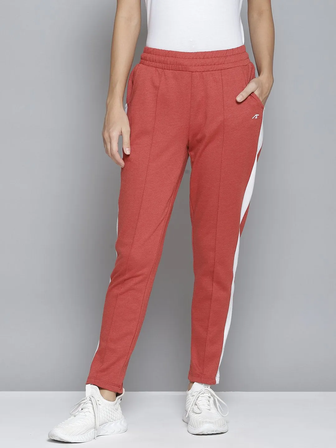 Alcis Women Orange & White Striped Slim-Fit Track Pants