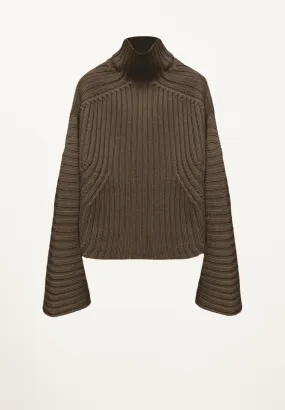 Amelia Ribbed Pullover in Army