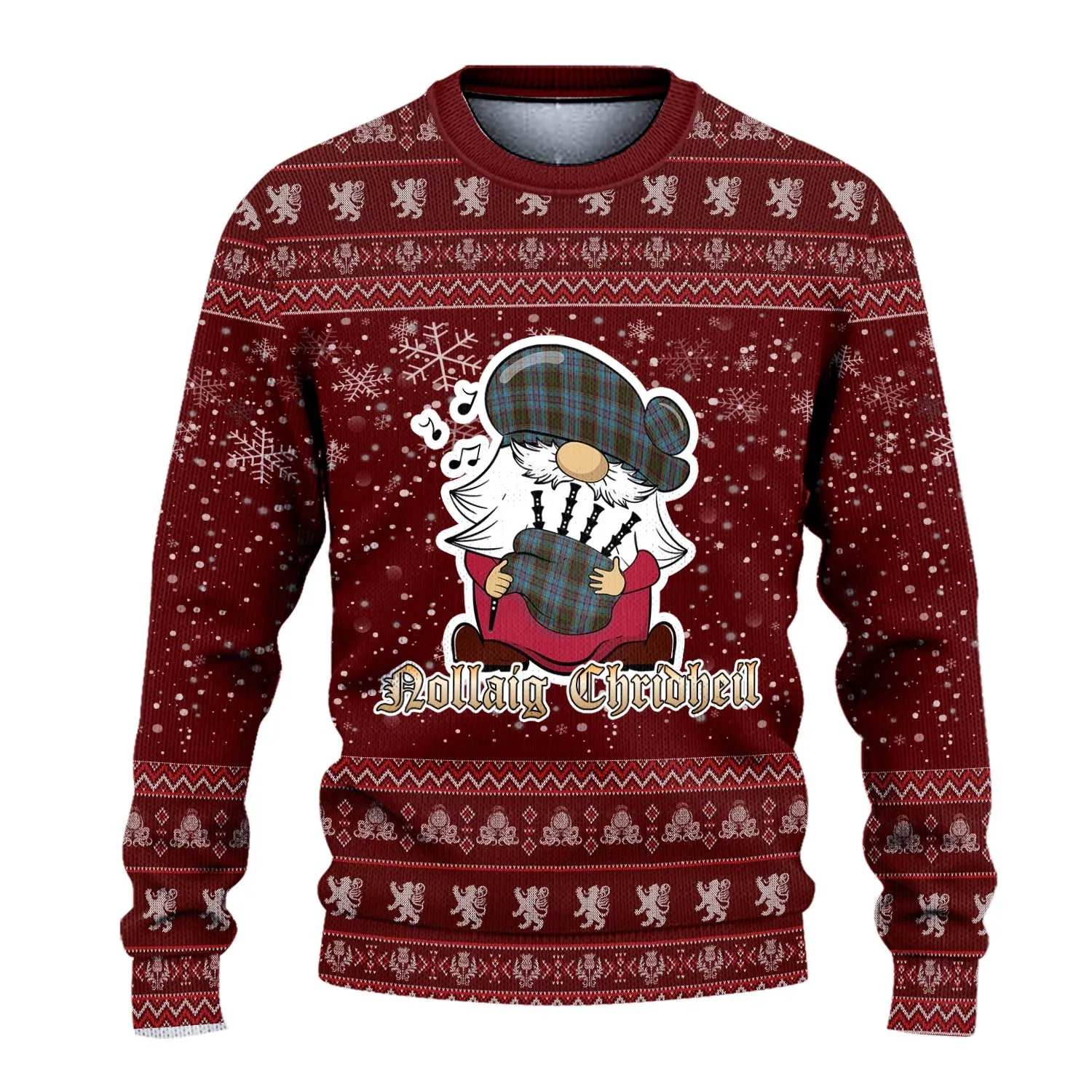 Anderson Clan Christmas Family Ugly Sweater with Funny Gnome Playing Bagpipes