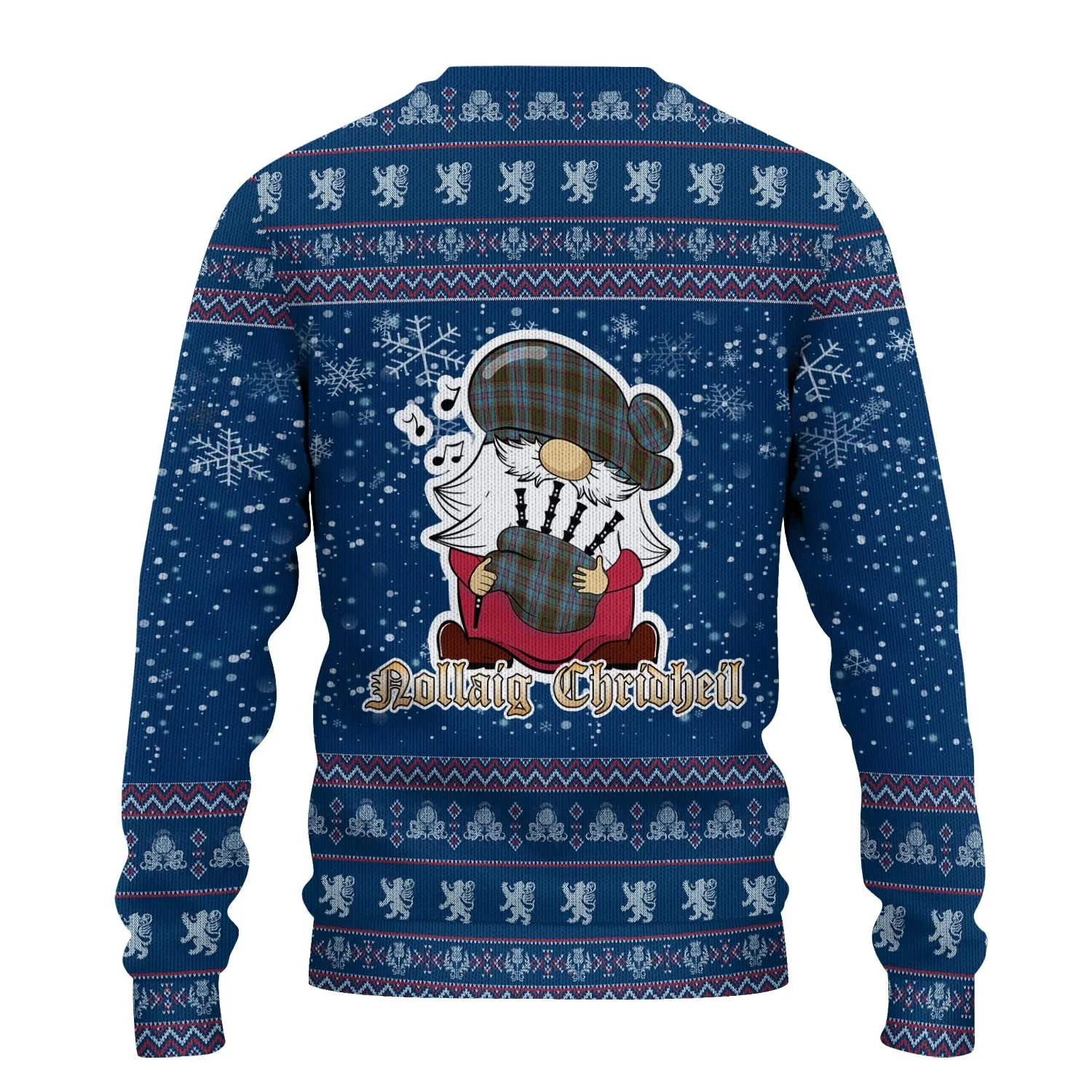 Anderson Clan Christmas Family Ugly Sweater with Funny Gnome Playing Bagpipes
