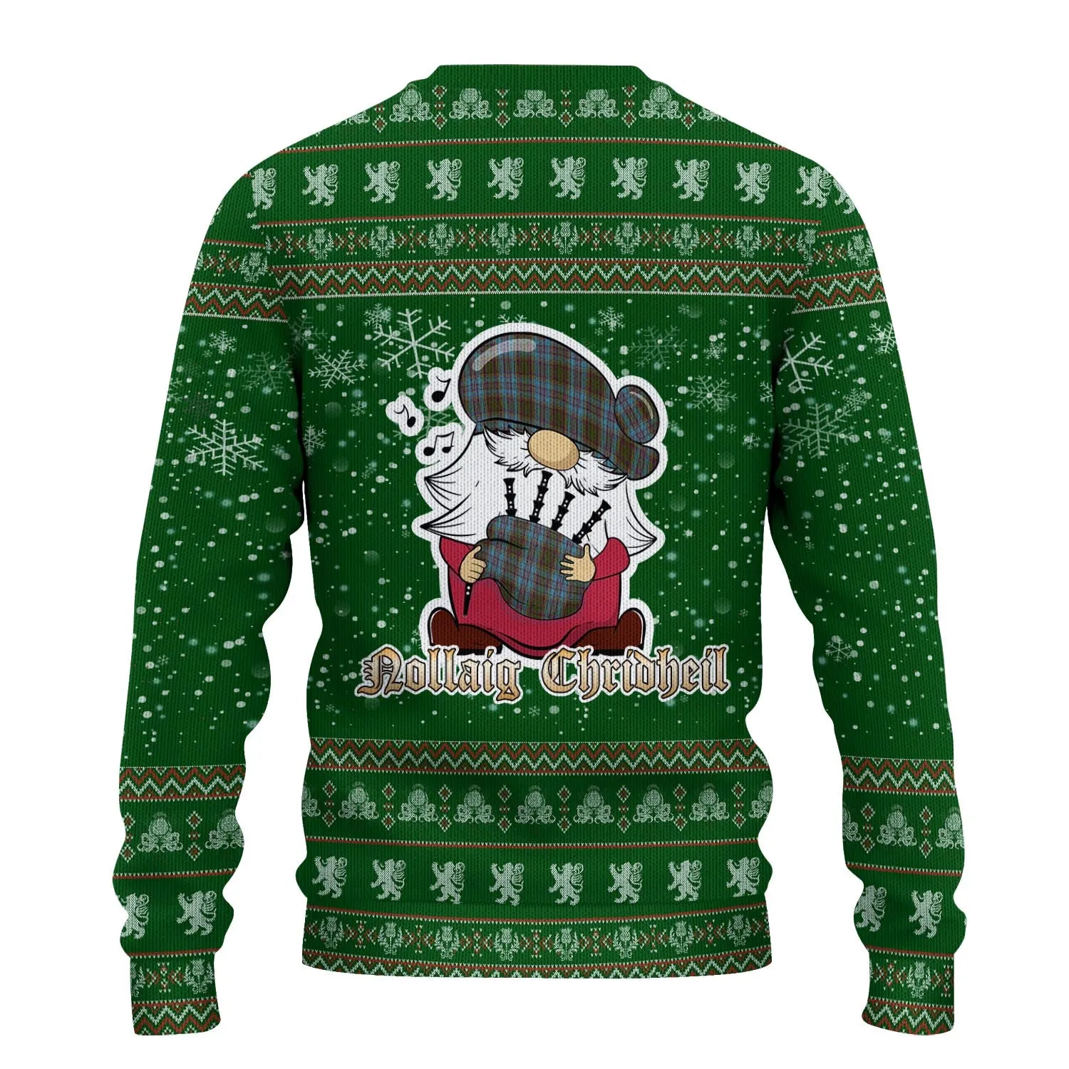 Anderson Clan Christmas Family Ugly Sweater with Funny Gnome Playing Bagpipes
