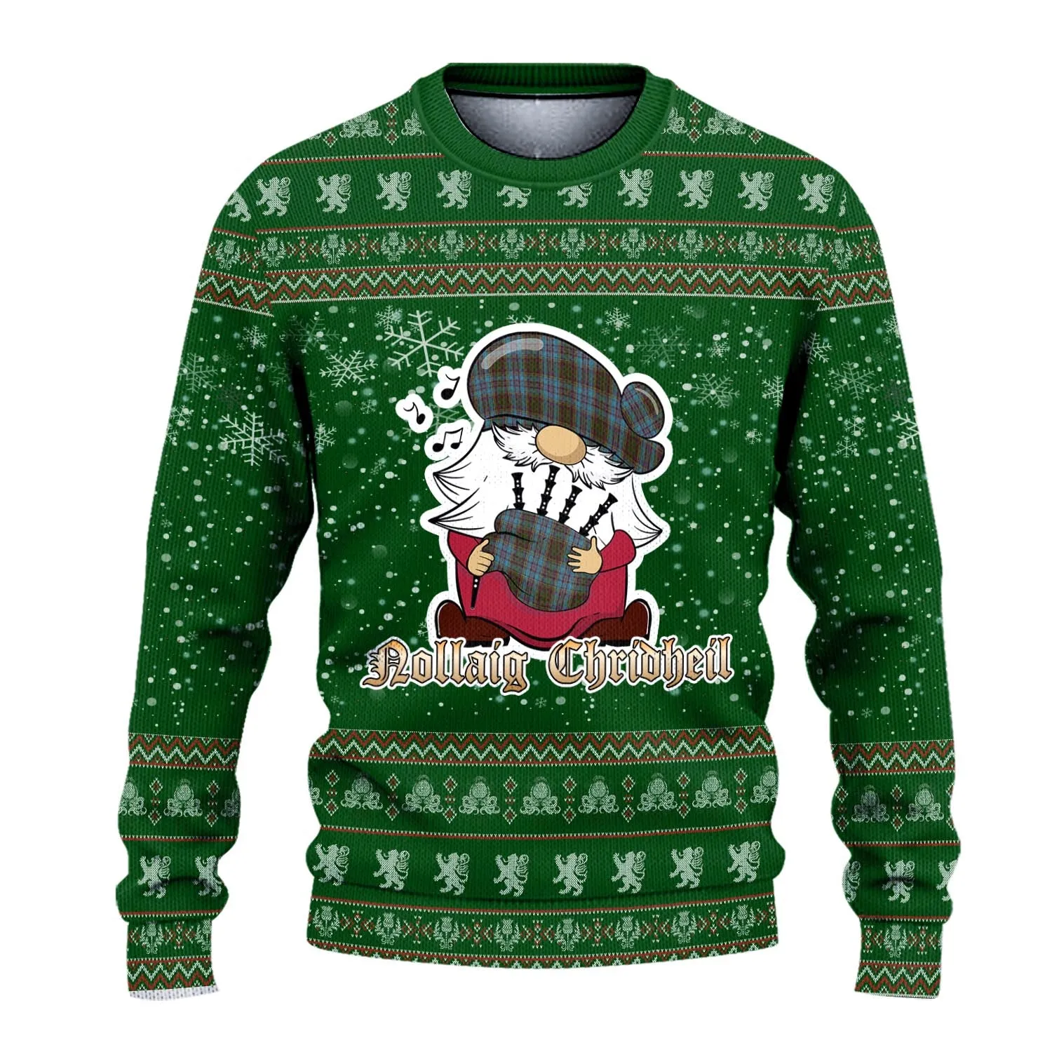 Anderson Clan Christmas Family Ugly Sweater with Funny Gnome Playing Bagpipes