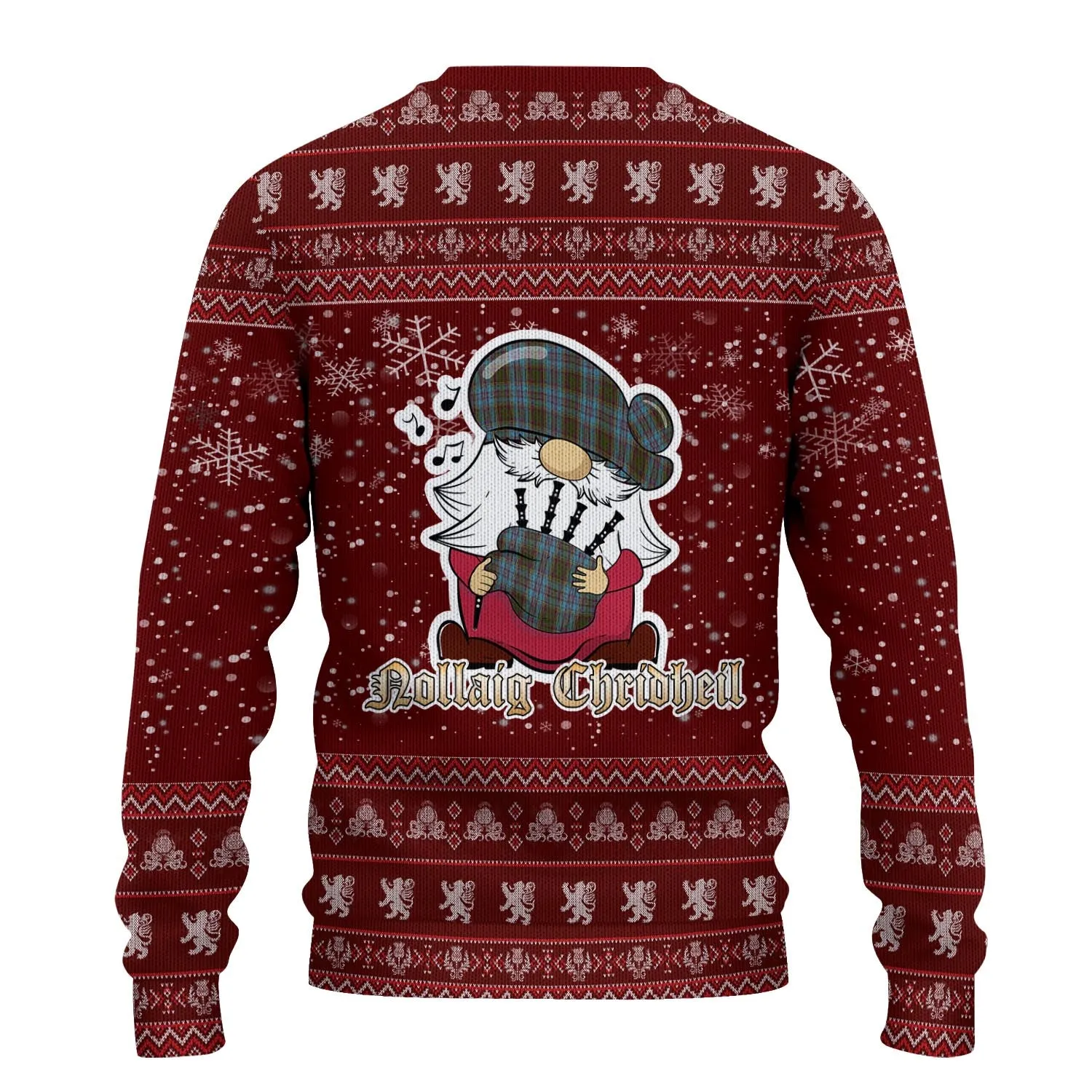 Anderson Clan Christmas Family Ugly Sweater with Funny Gnome Playing Bagpipes