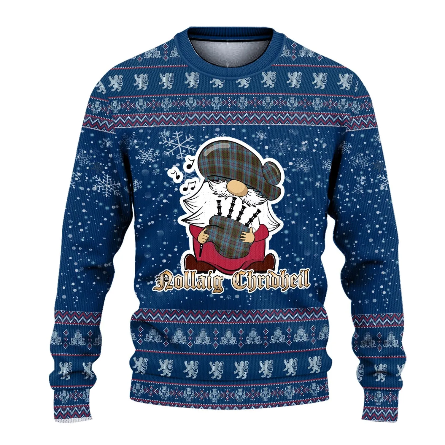 Anderson Clan Christmas Family Ugly Sweater with Funny Gnome Playing Bagpipes