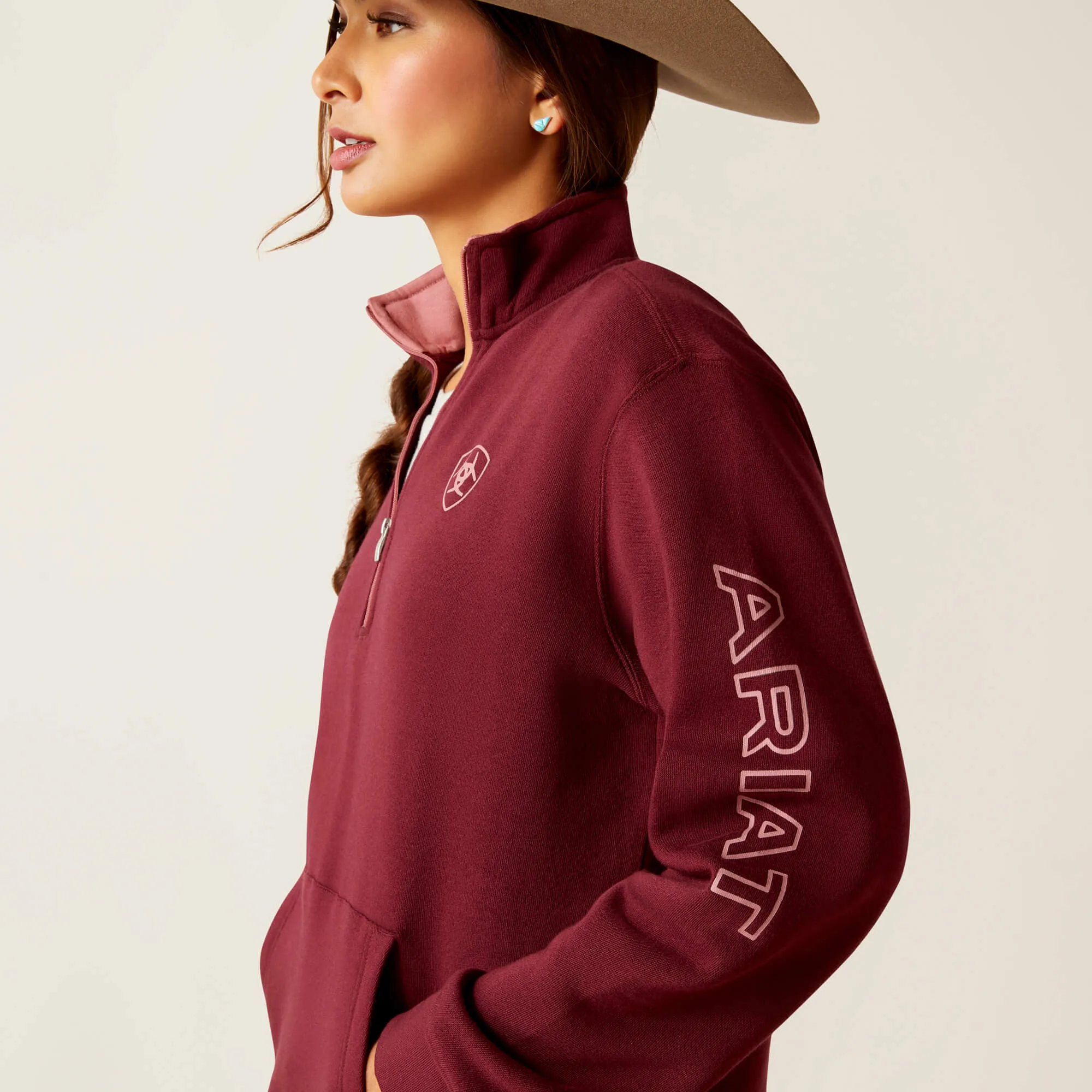 Ariat Women's Tawny Port Half Zip Logo Sweatshirt
