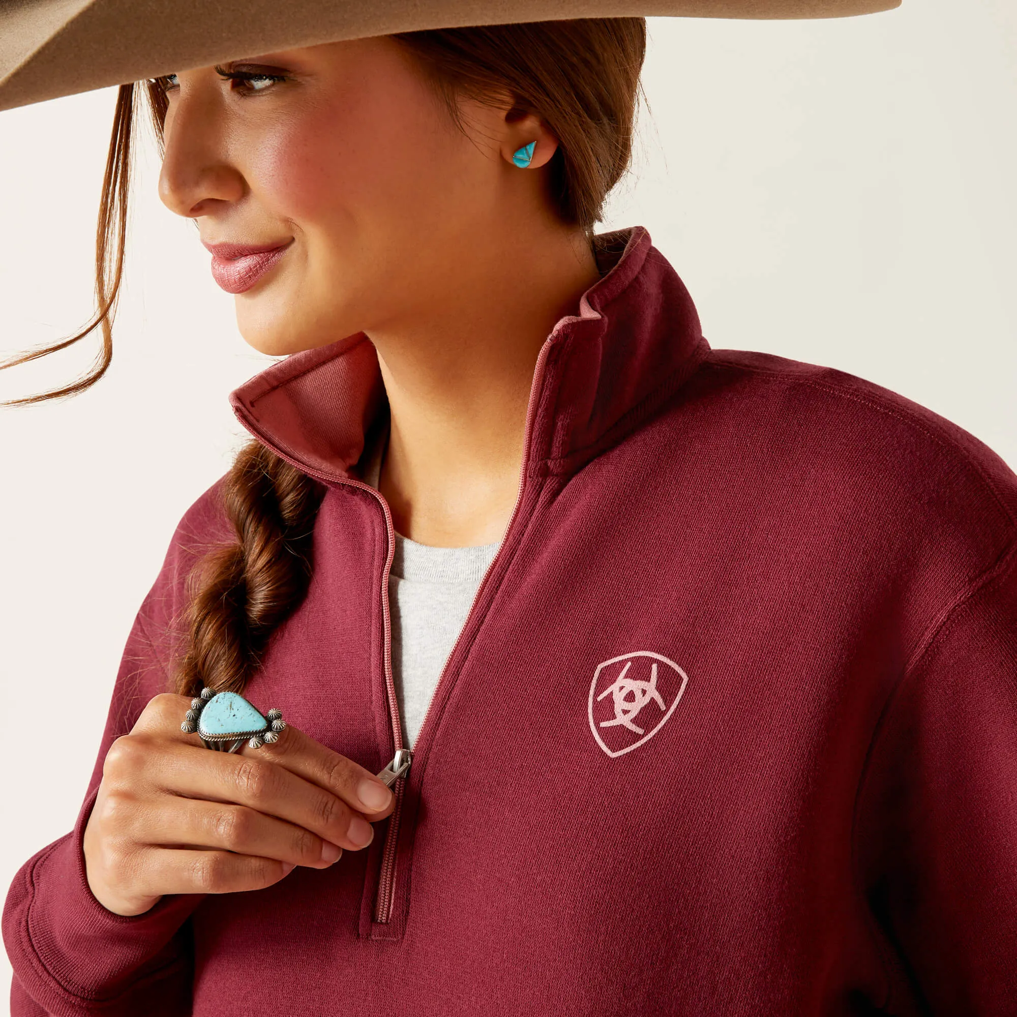 Ariat Women's Tawny Port Half Zip Logo Sweatshirt