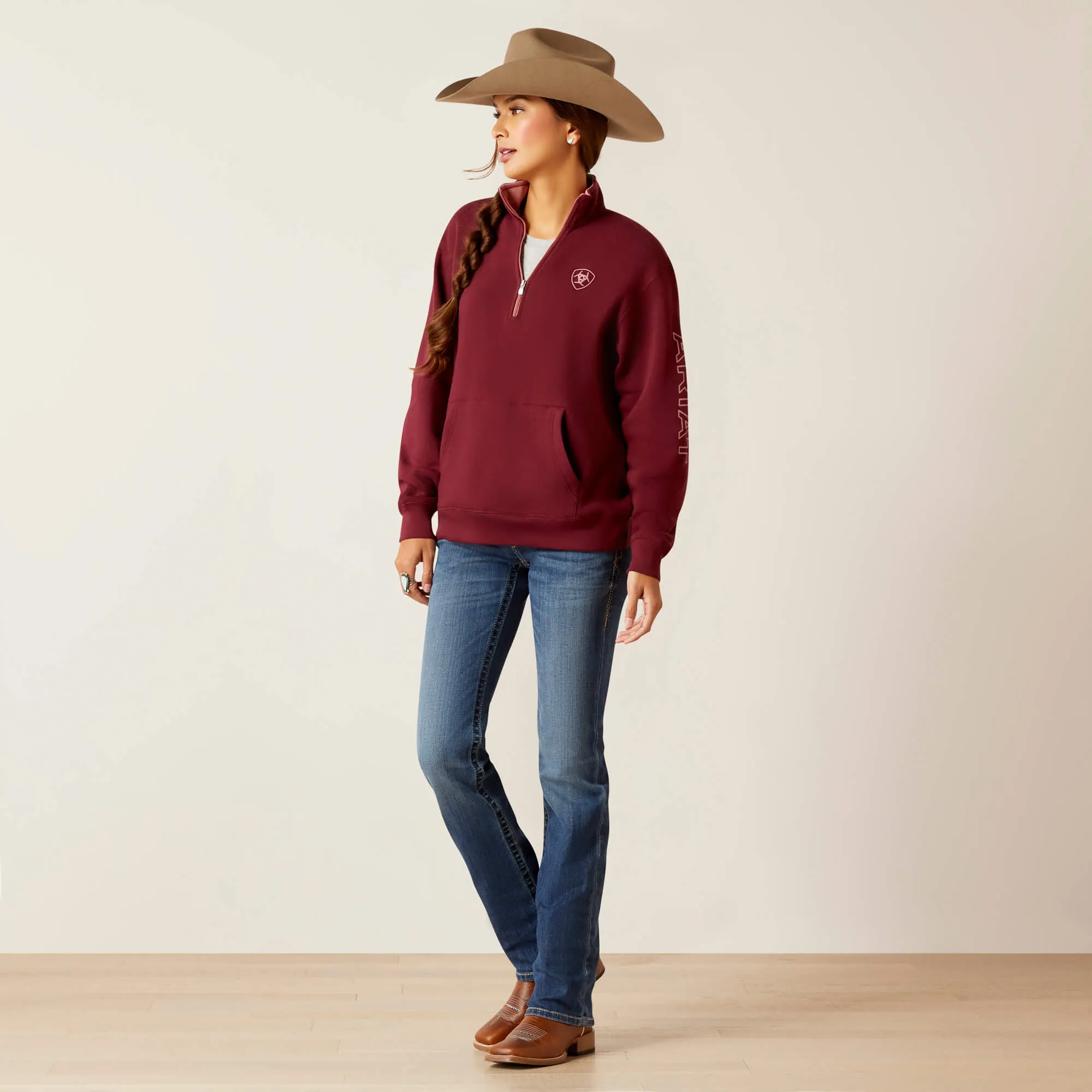 Ariat Women's Tawny Port Half Zip Logo Sweatshirt