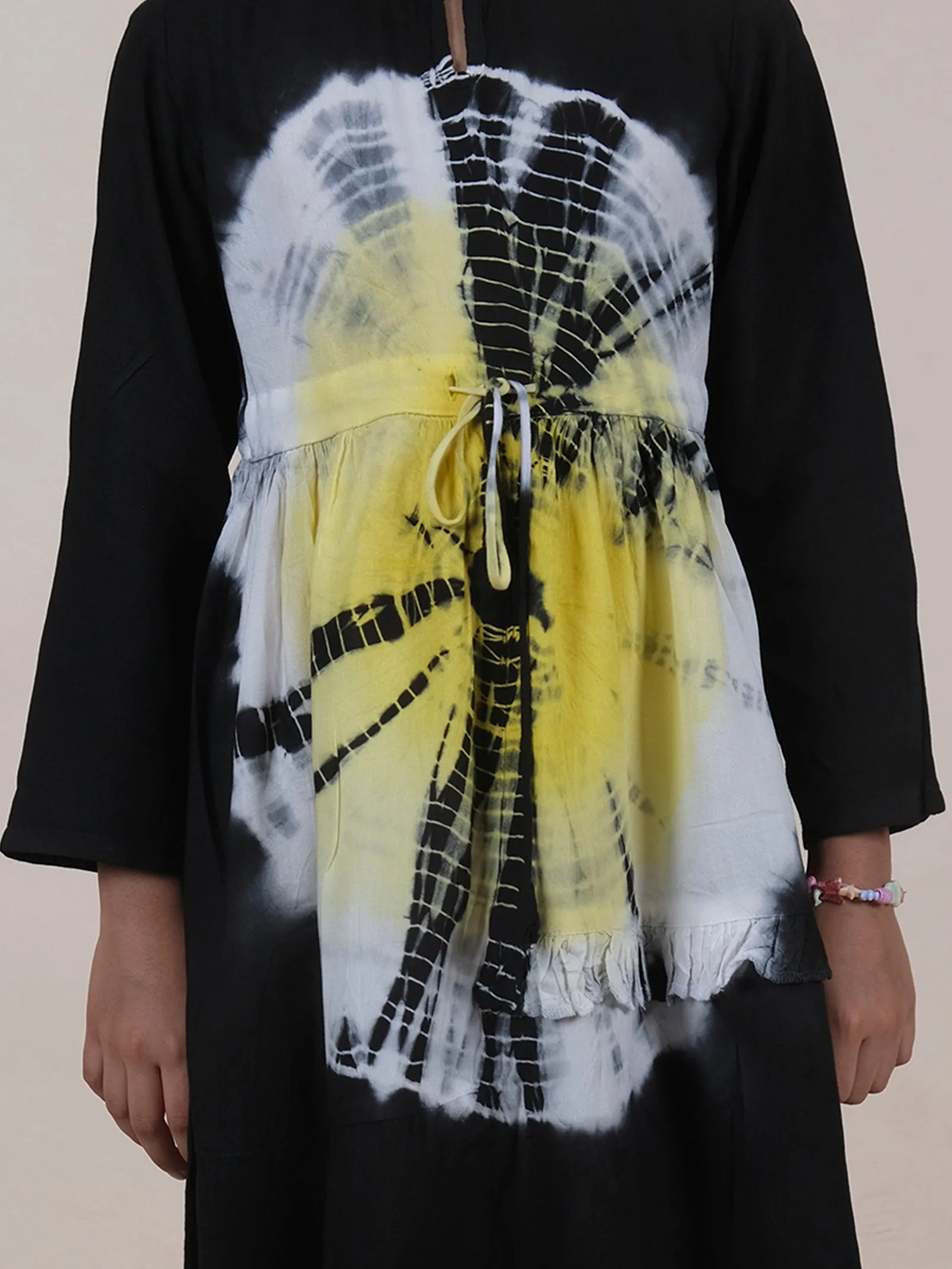 Asymmetric Hem Full Sleeves Tie Dye Dress With Frill Detailing