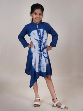 Asymmetric Hem Full Sleeves Tie Dye Dress With Frill Detailing