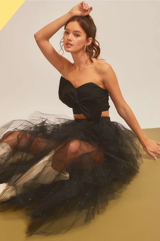 Back Elastic Band Mesh Solid Long Skirt