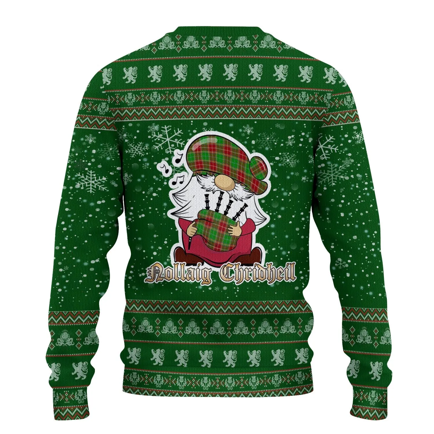 Baxter Modern Clan Christmas Family Ugly Sweater with Funny Gnome Playing Bagpipes