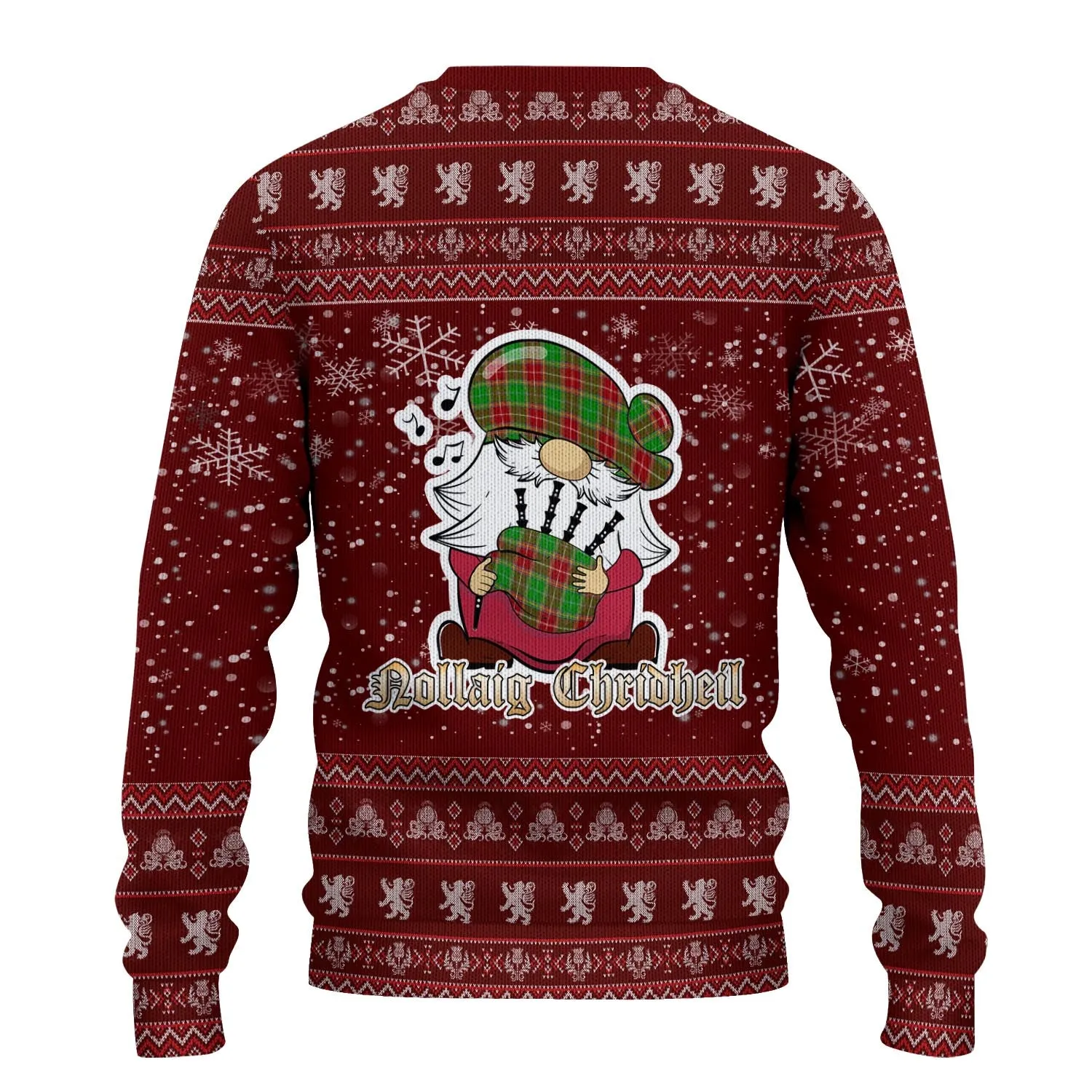 Baxter Modern Clan Christmas Family Ugly Sweater with Funny Gnome Playing Bagpipes