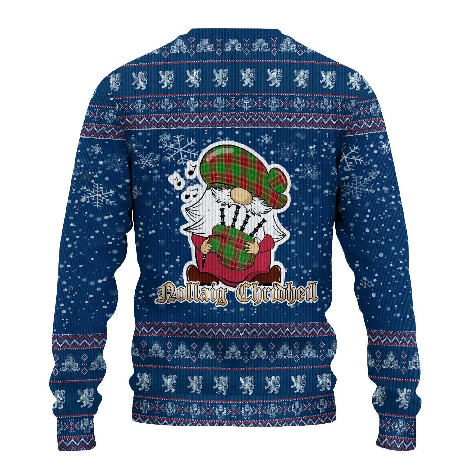 Baxter Modern Clan Christmas Family Ugly Sweater with Funny Gnome Playing Bagpipes
