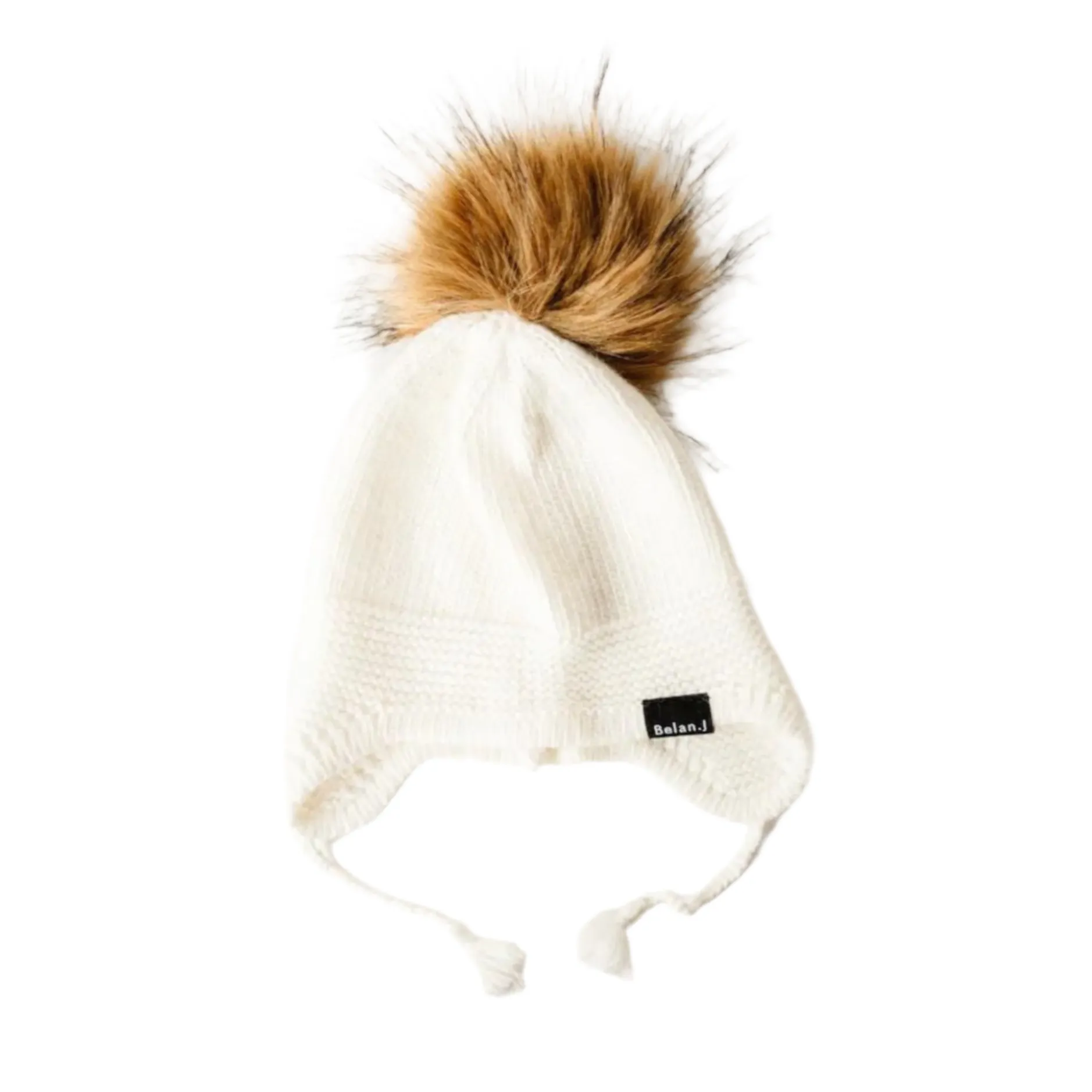 BELAN J Baby Beanie with Faux Fur Pompom (0-12M)