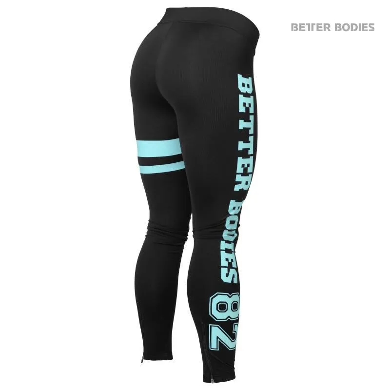 Better Bodies Varsity Tights - Black-Aqua