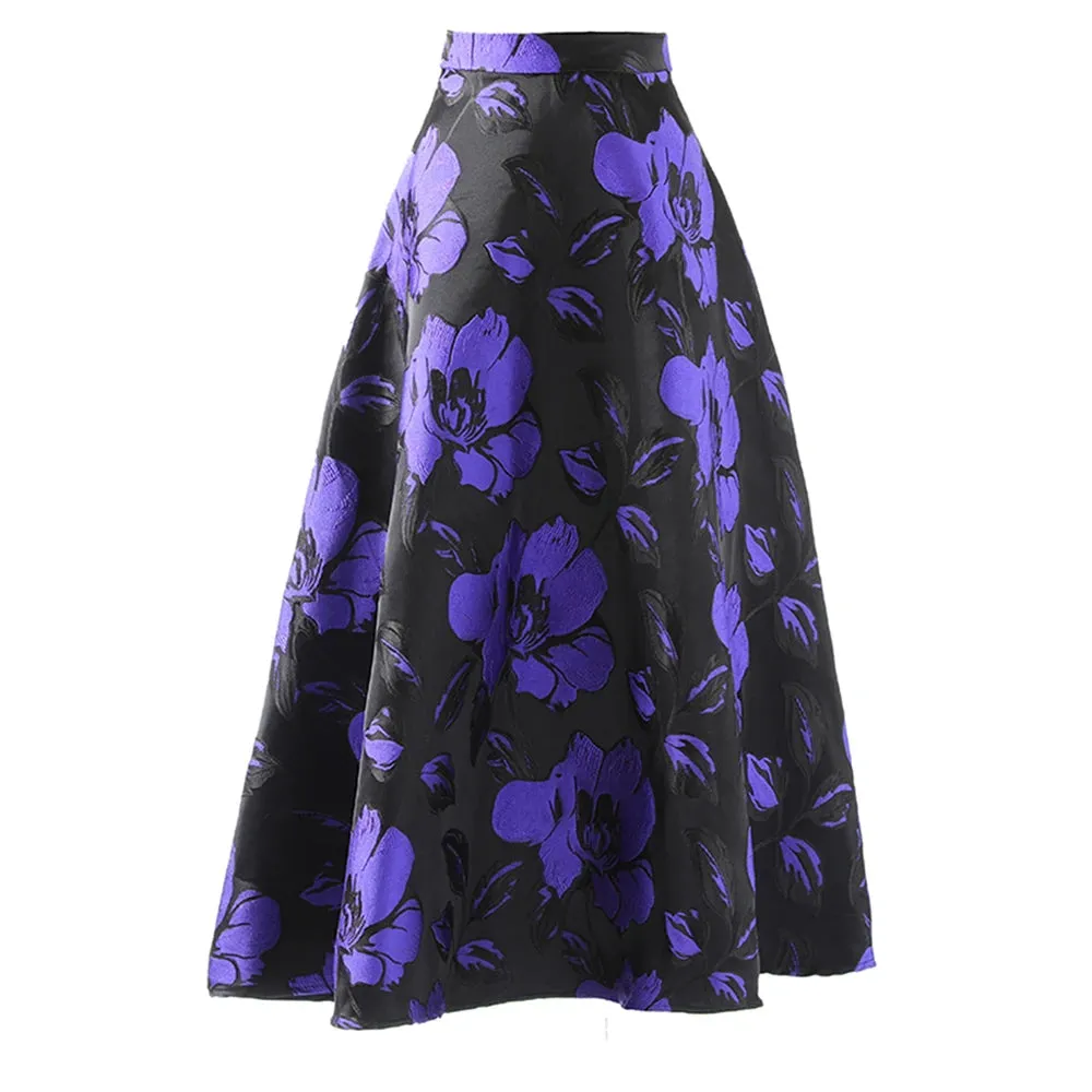 Black Casual Slim Print Colorblock Skirt Female Gathered Waist Temperament Skirts For Women Autumn Style