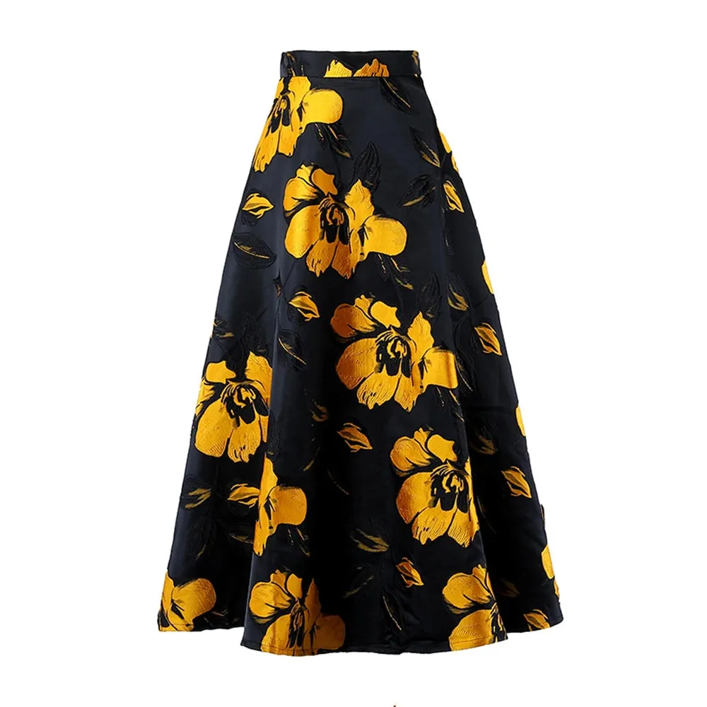 Black Casual Slim Print Colorblock Skirt Female Gathered Waist Temperament Skirts For Women Autumn Style