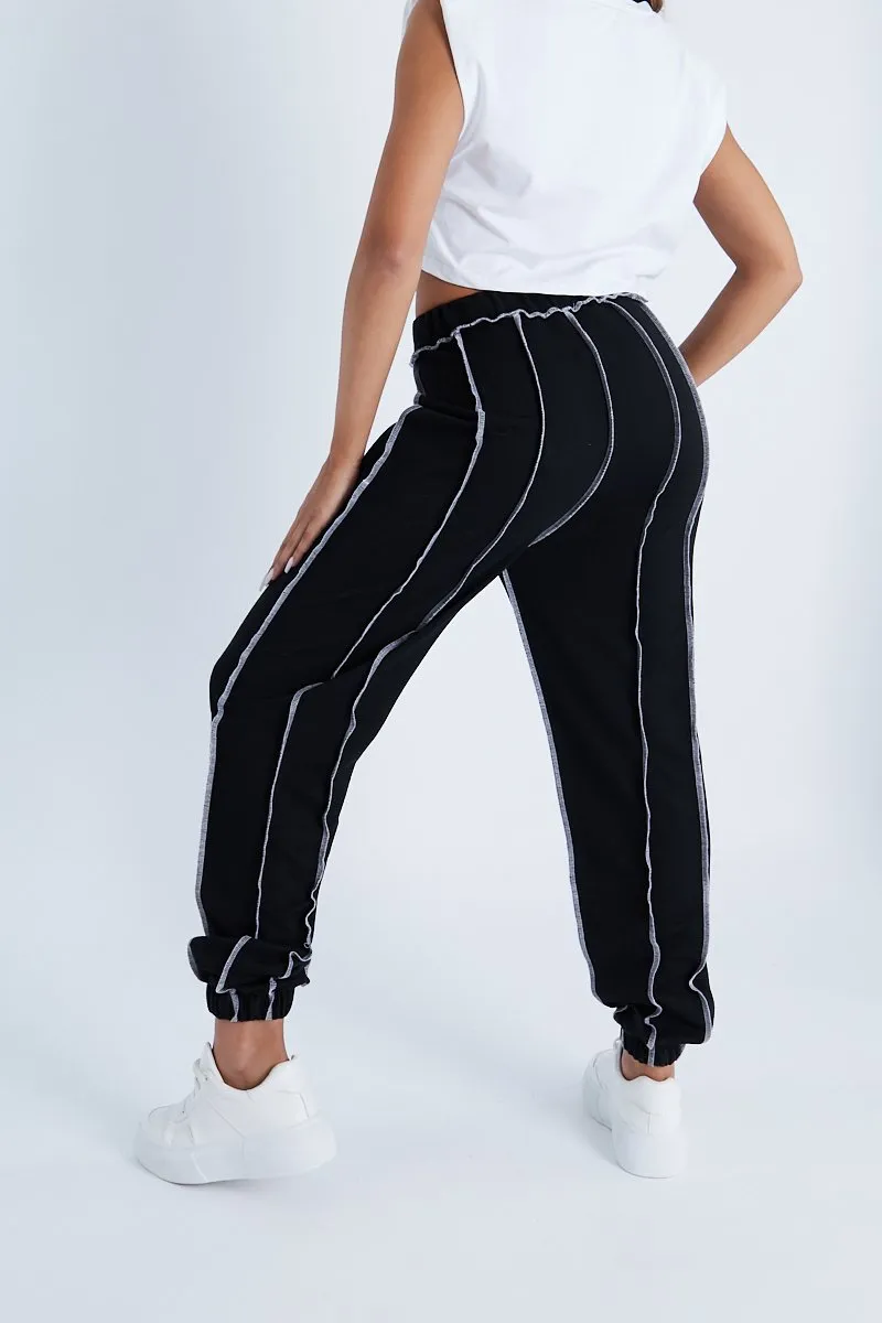 Black Contrast Stitch Joggers - Roaa