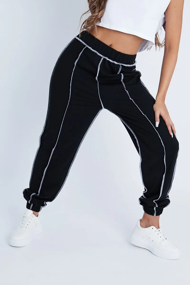 Black Contrast Stitch Joggers - Roaa