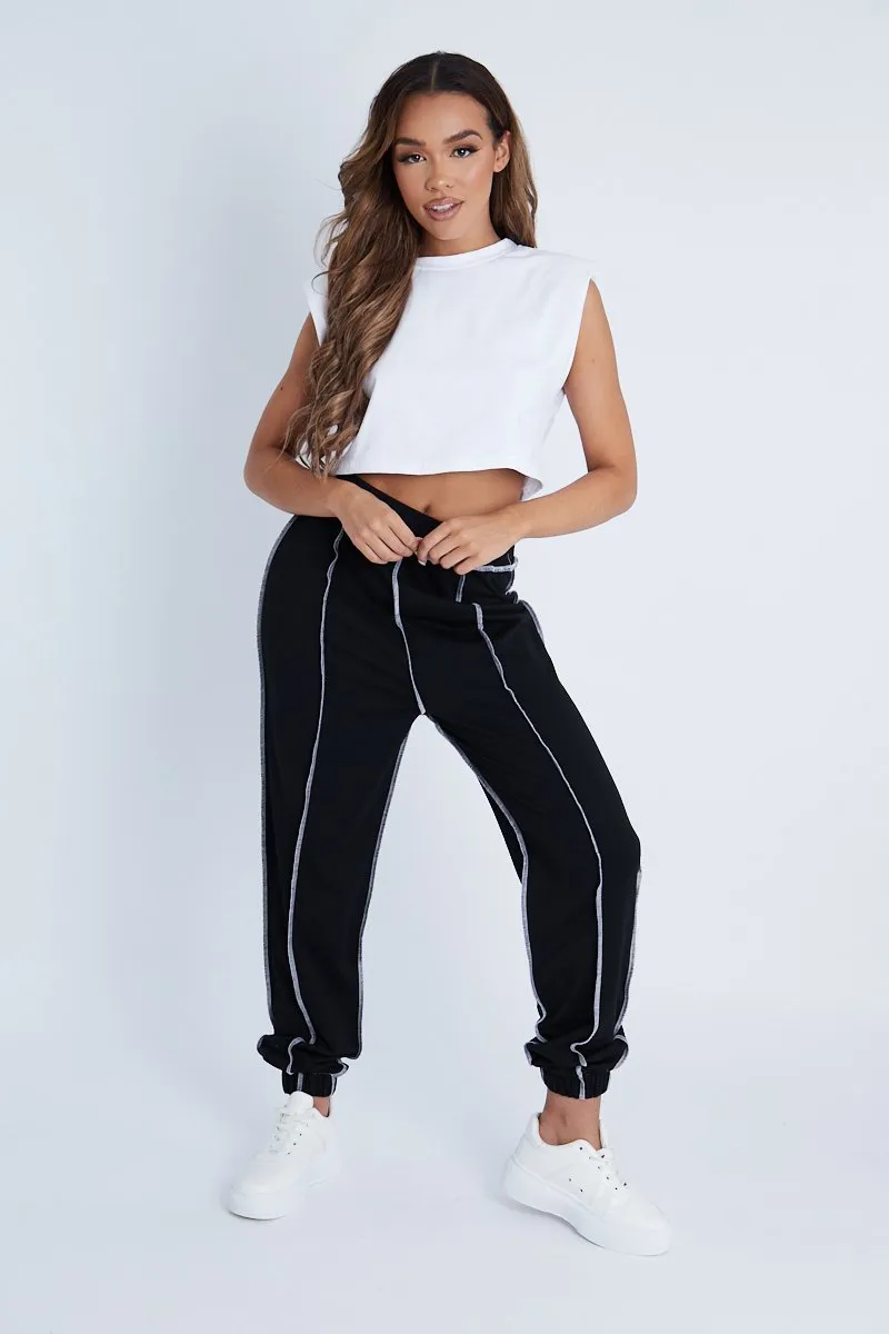 Black Contrast Stitch Joggers - Roaa