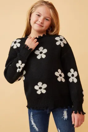 black daisy distressed sweater