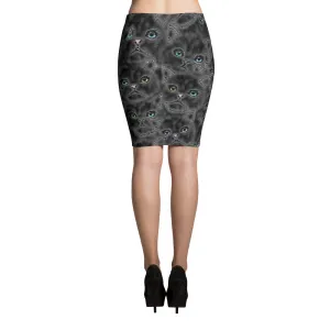 BLACK KITTY FACES Pencil Skirt