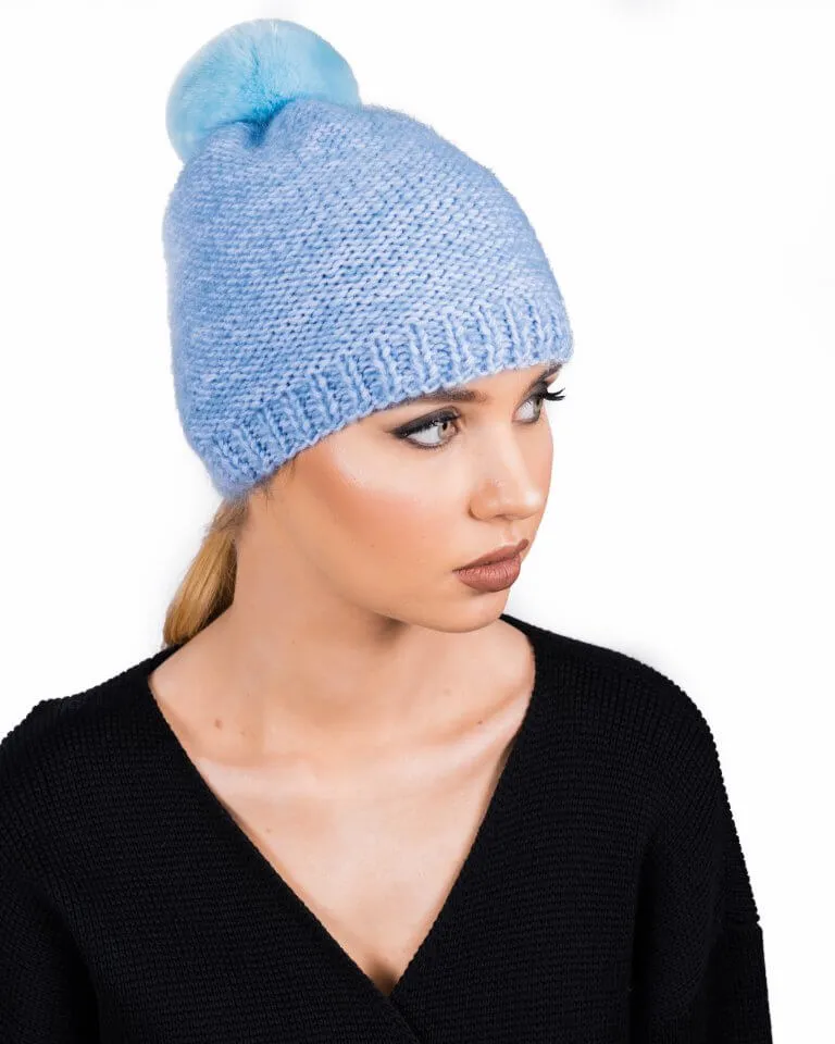 Blue Chinchilla Fur Beanie