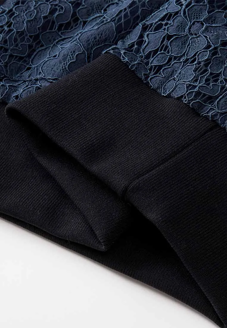 Blue Lace Sweatshirt with Pockets