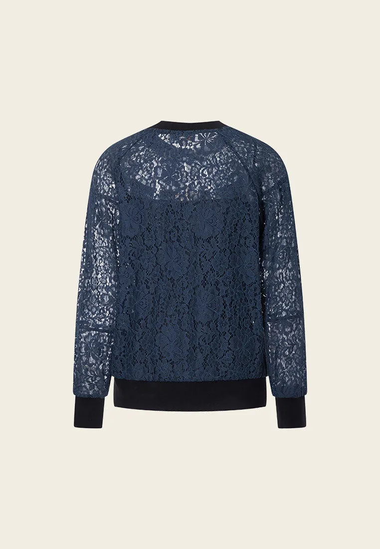Blue Lace Sweatshirt with Pockets