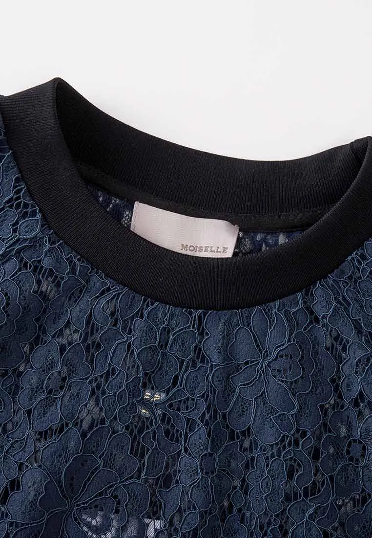 Blue Lace Sweatshirt with Pockets