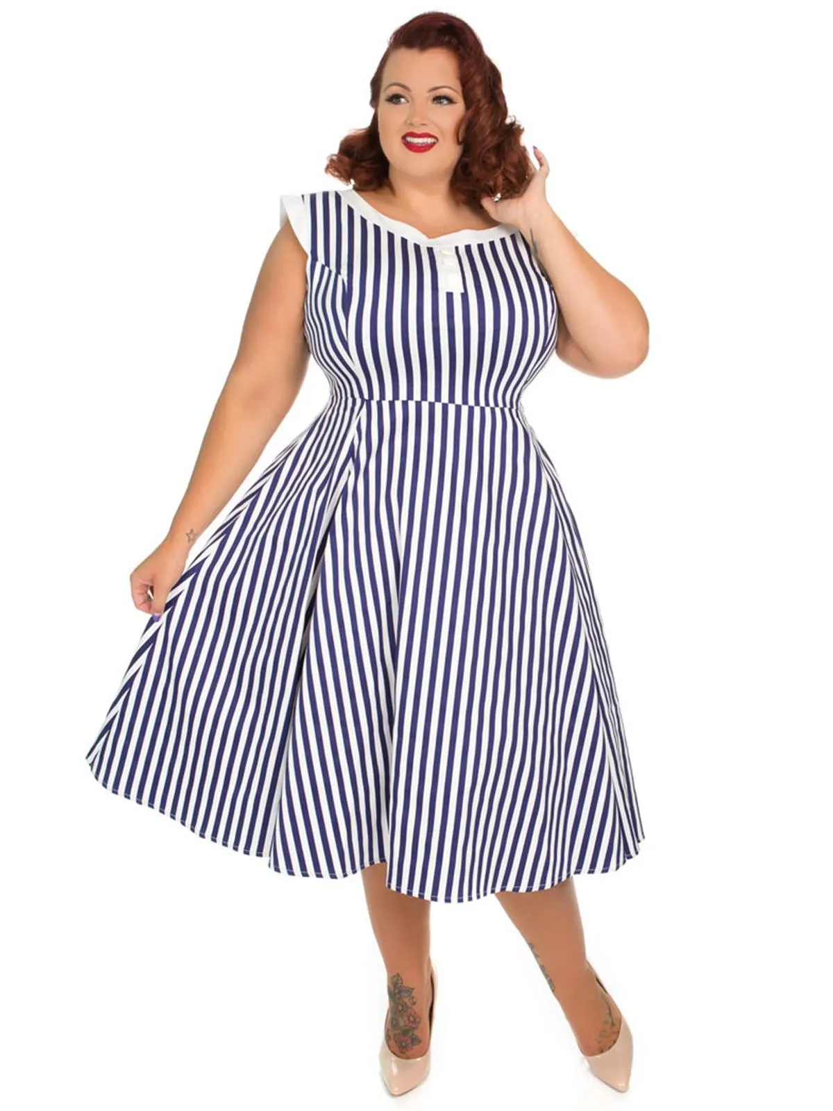 Blue Nautical Stripe Classic Vintage Style Swing Dress
