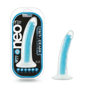 Blush Neo Elite Glow in the Dark Prysm 7 in. Silicone Dual Density Dildo with Suction Cup Neon Blue