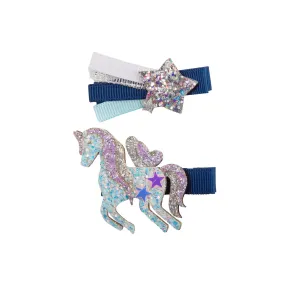 boutique navy unicorn/star hair clip - assorted