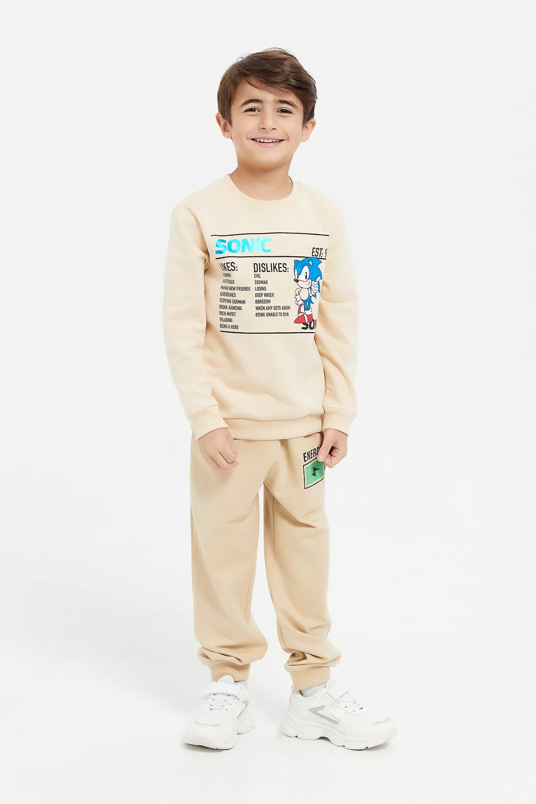 Boys Beige Sonic Printed Sweatshirt