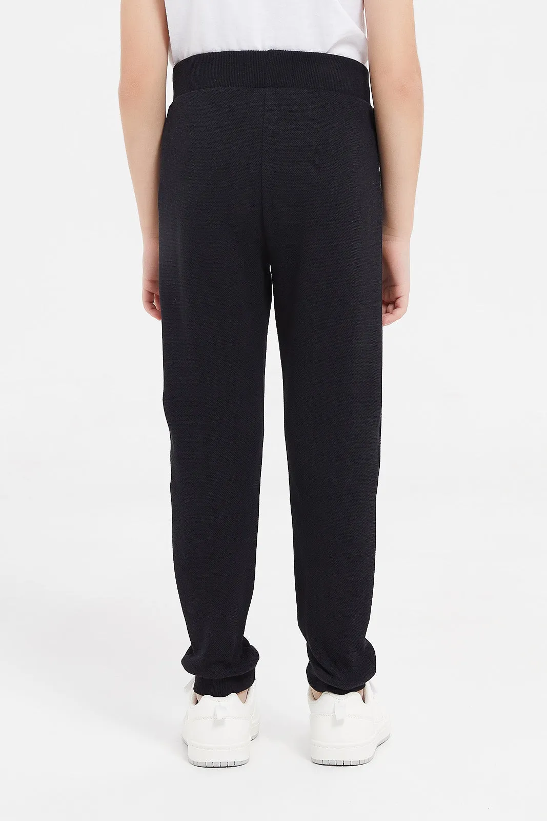 Boys Black Pique Pull On Joggers