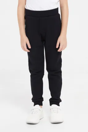 Boys Black Pique Pull On Joggers