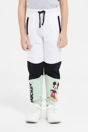 Boys Grey Mickey Paneled Joggers