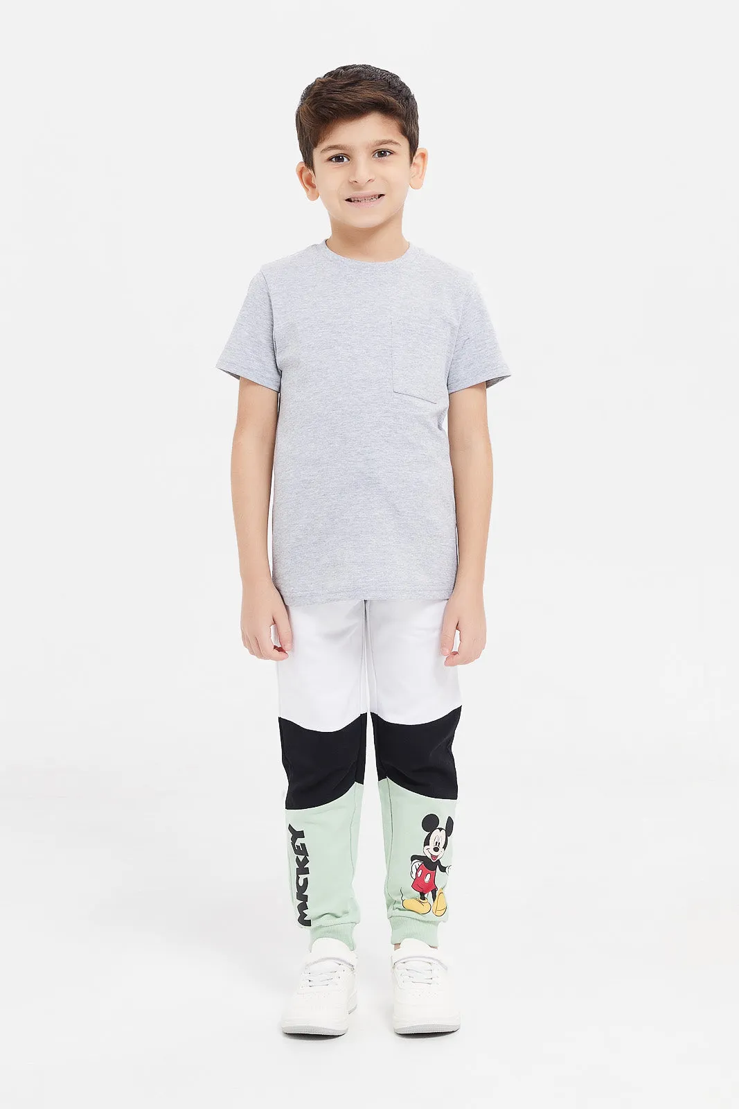 Boys Grey Mickey Paneled Joggers