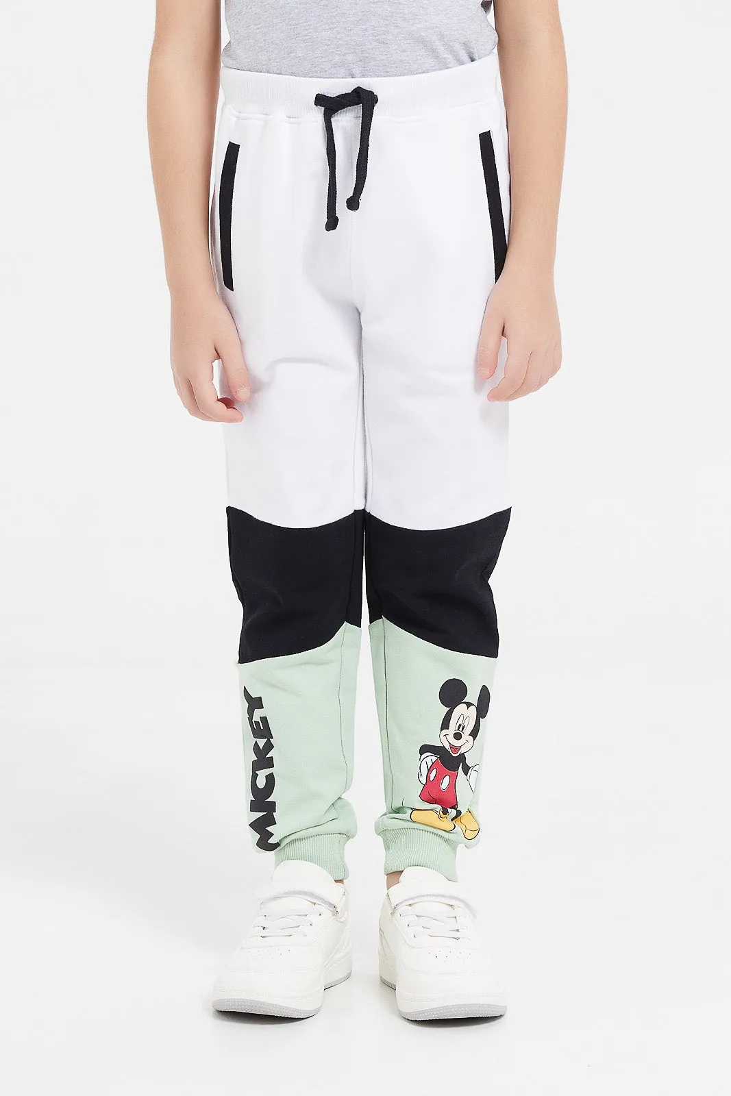 Boys Grey Mickey Paneled Joggers