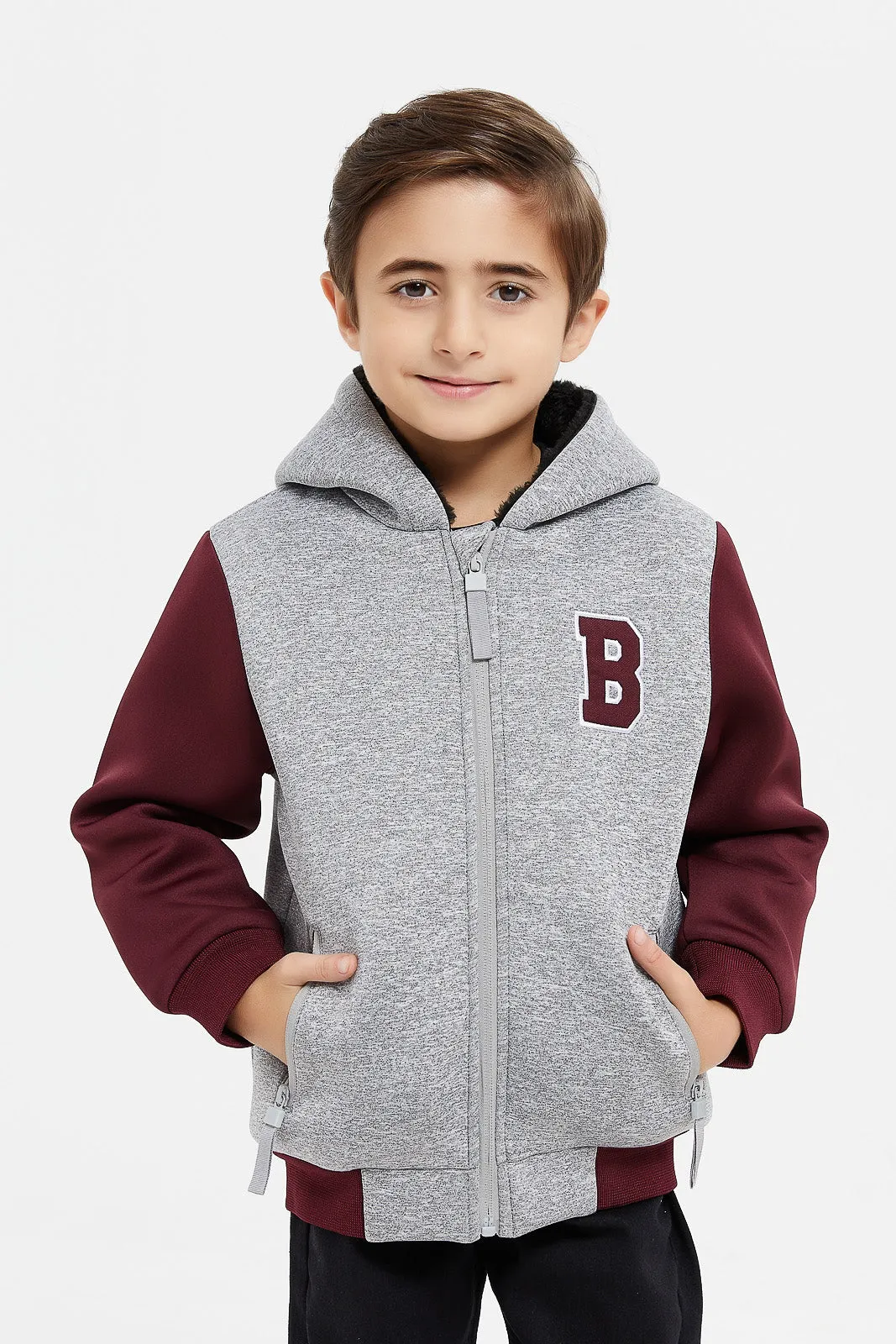 Boys Grey Zipper Hooded Sweatshirt