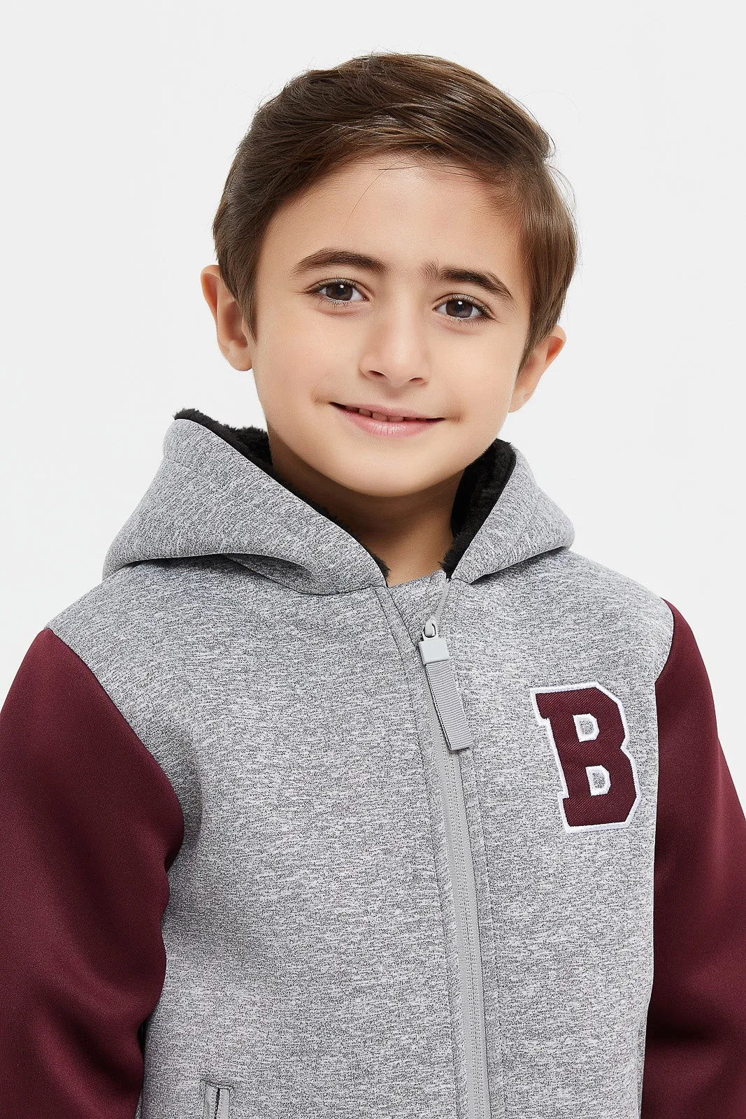 Boys Grey Zipper Hooded Sweatshirt