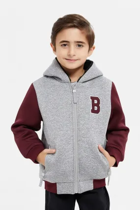 Boys Grey Zipper Hooded Sweatshirt