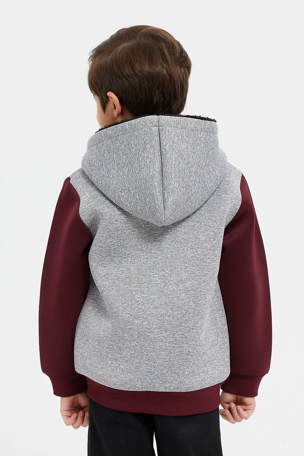 Boys Grey Zipper Hooded Sweatshirt
